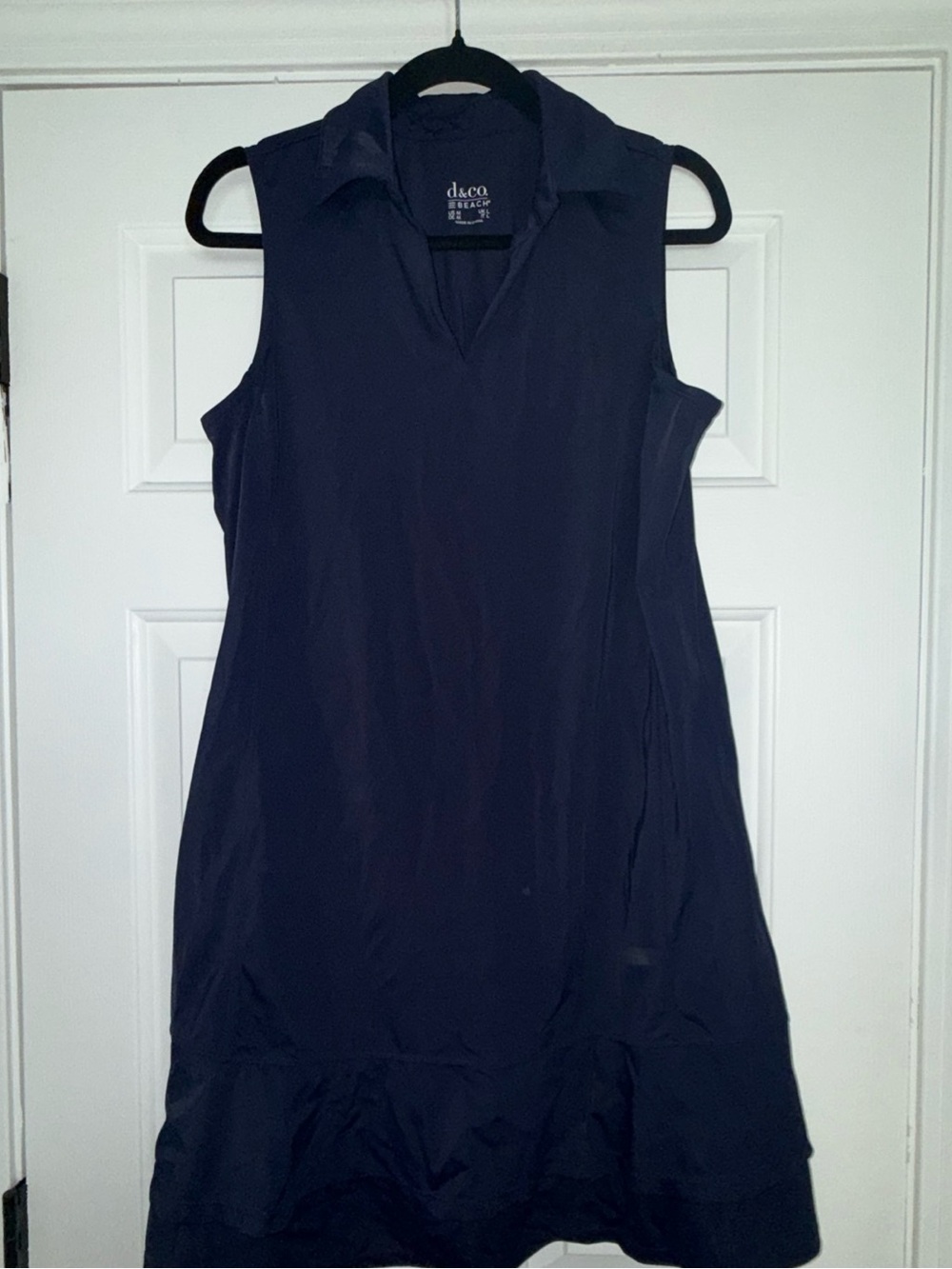 Denim & Co. Beach Ruffled Hem Swim Cover-Up Dress w/Collar Navy Medium